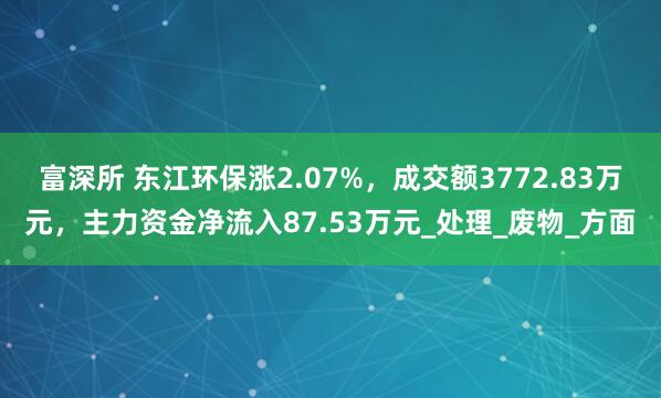 富深所 东江环保涨2.07%，成交额3772.83万元，主力资金净流入87.53万元_处理_废物_方面